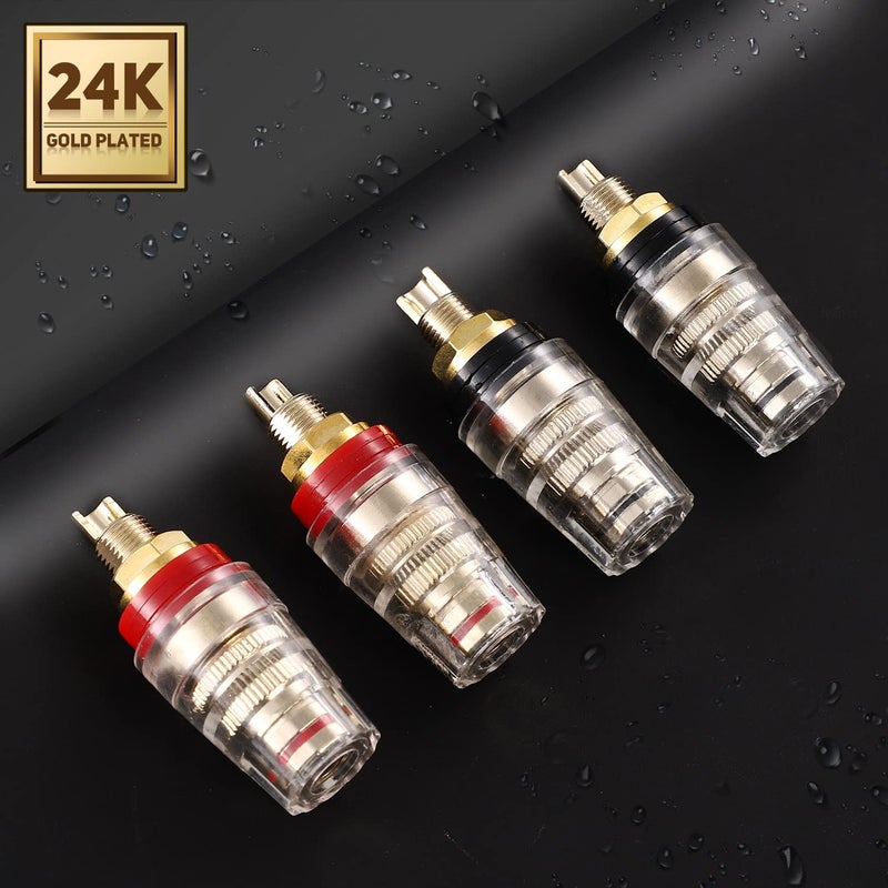 Facmogu 4PCS Black & Red Heavy Duty 5-Way Binding Post Banana Jacks 4mm, 24K Gold Plated Sold Brass Insulated Binding Post Banana Plugs, Speaker Amplifier Bindling Post Terminal Connectors - Short - Image 3
